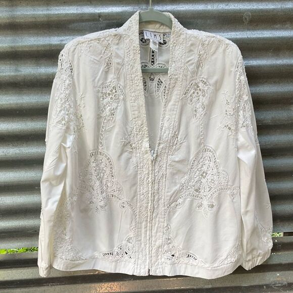 VTG 80s Cotton Prairie Cottage Battenburg Lace Skirt Set Medium Shabby Chic - Picture 8 of 11